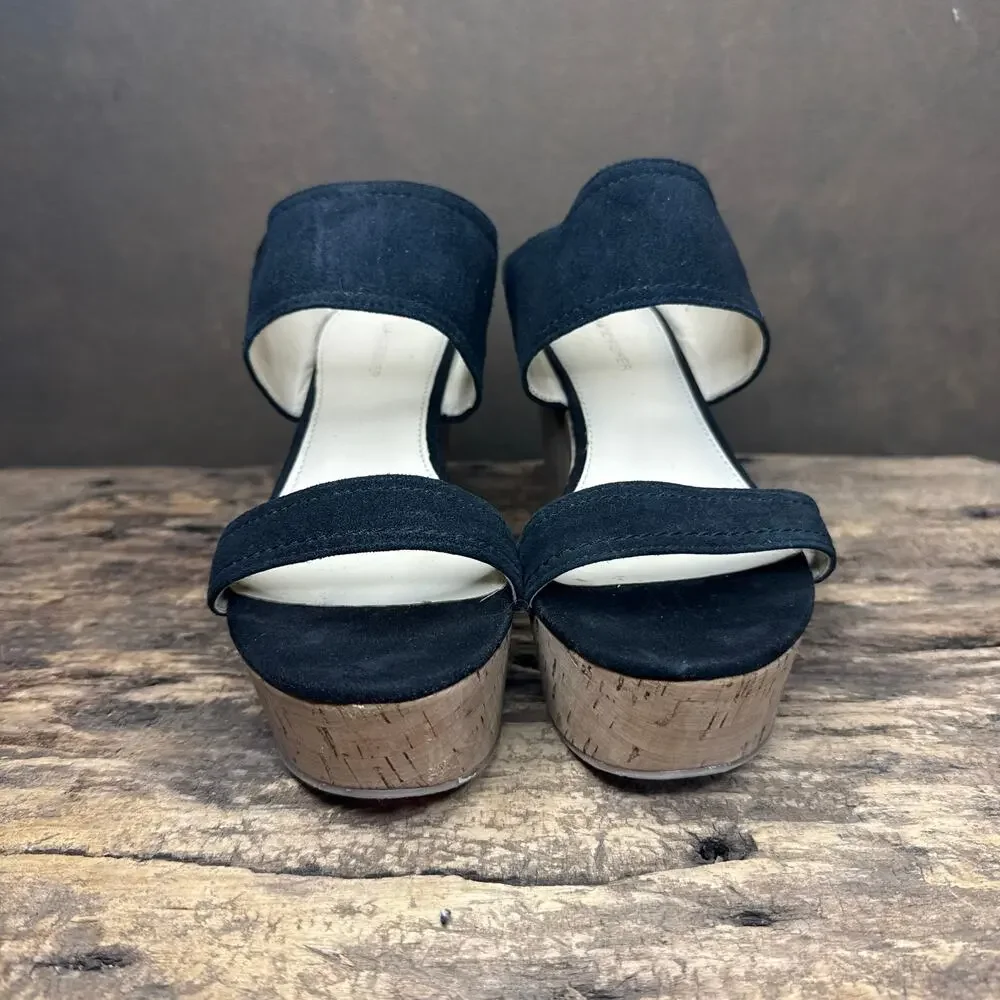Marc Fisher Shelbee Navy Suede Cork Wedge Sandals Women’s 8.5M Leather Upper
